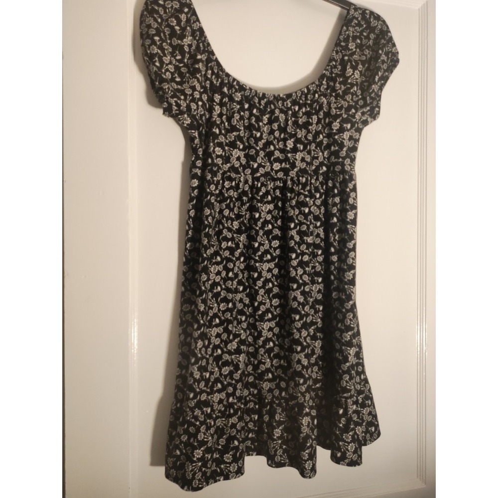 SO Women's Large Black White Floral Babydoll Dress Y2K Fit Flare Mini